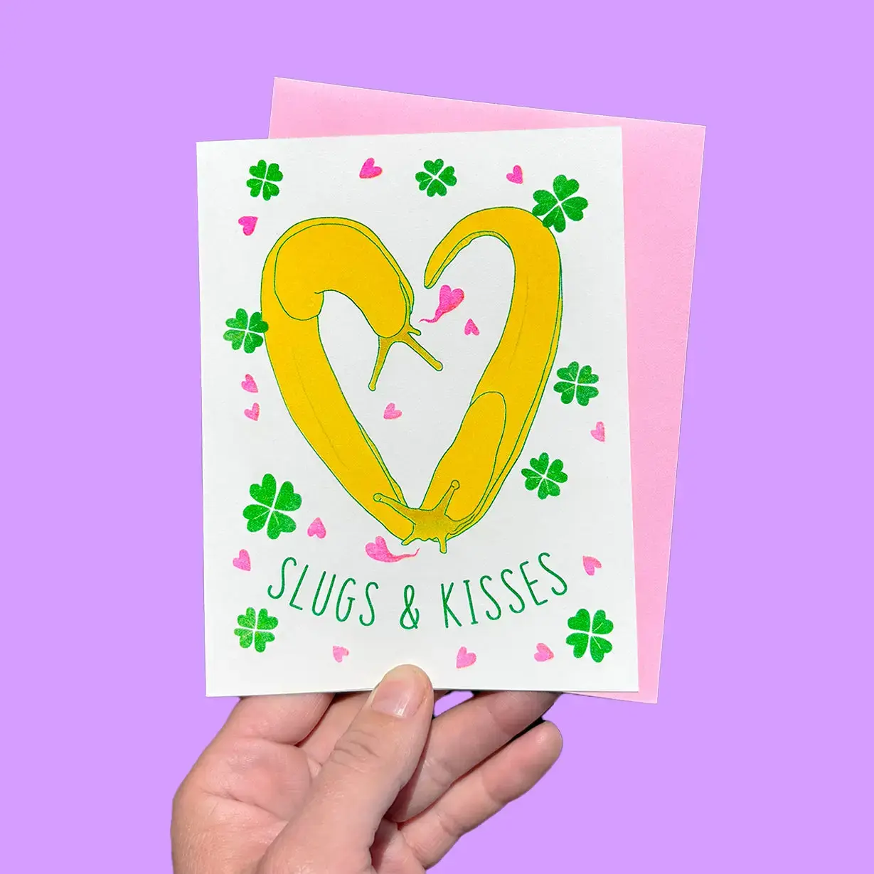 SLUGS & KISSES - Riso Greeting Card - Bug Valentines Heart