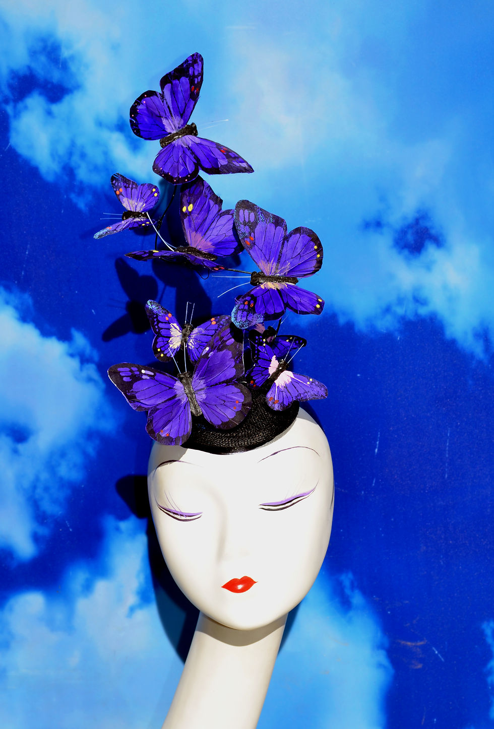 縮圖：Convertible Purple Butterfly Feather Fascinator