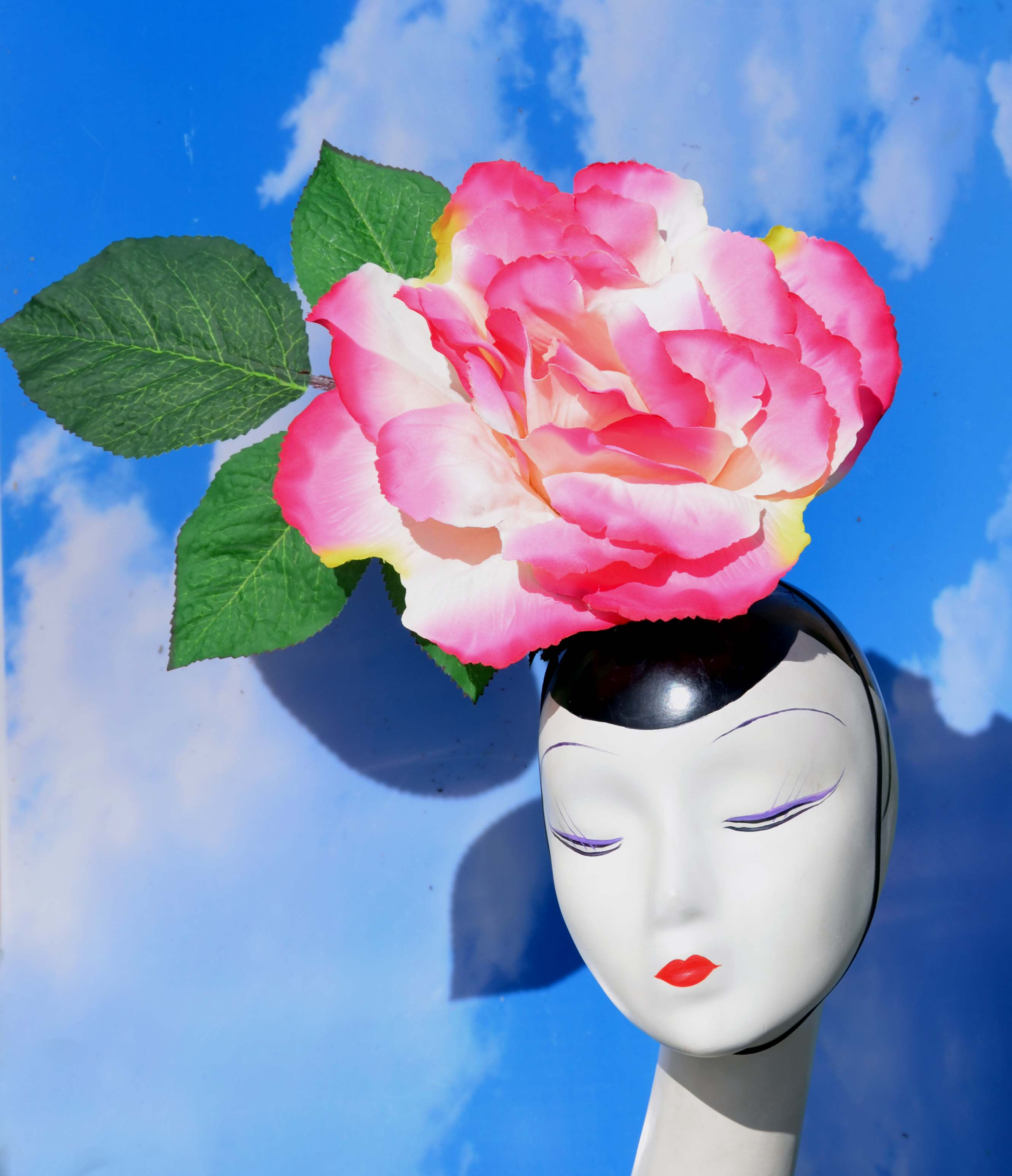Large Pink, White, Red, Blue, or Yellow Peony Rose Headpiece