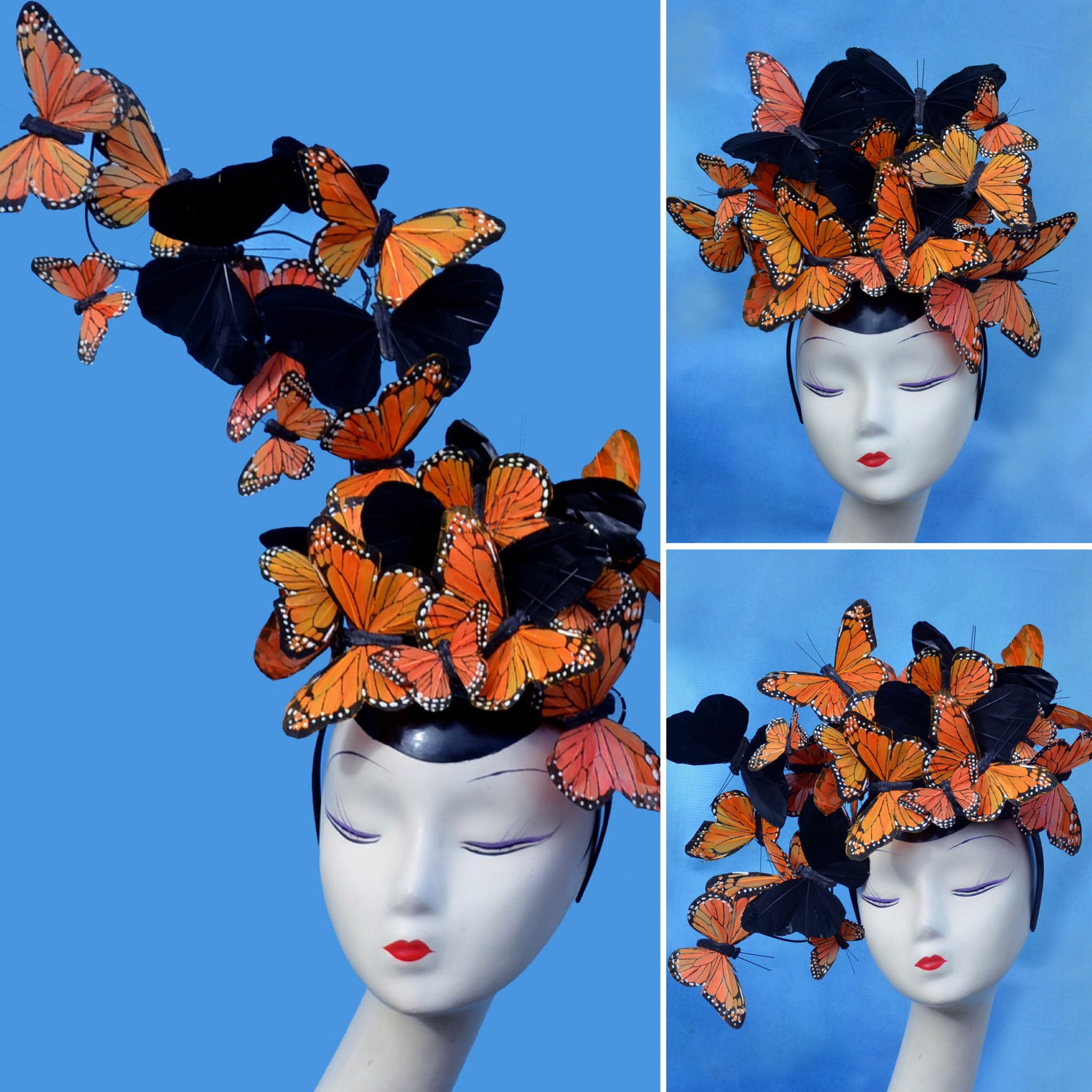 Orange & Black "Madame Butterfly PLUS" Fascinator Hat