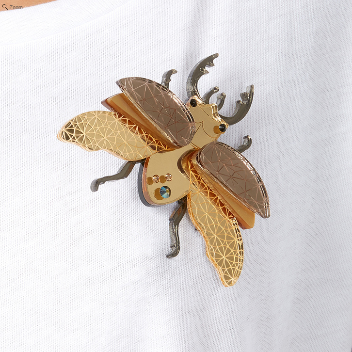 Thumbnail: Insect Brooch by Little Moose | Gold Stag Beetle