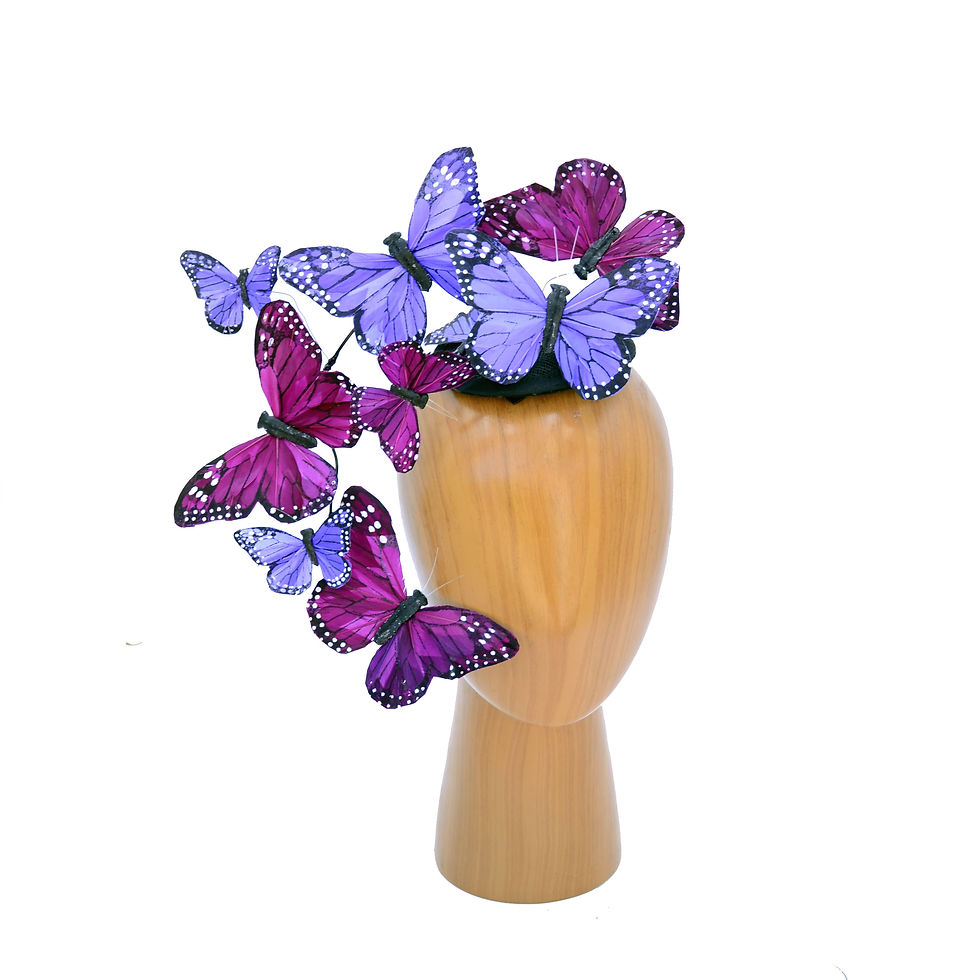 縮圖：Convertible Purple Butterfly Feather Fascinator
