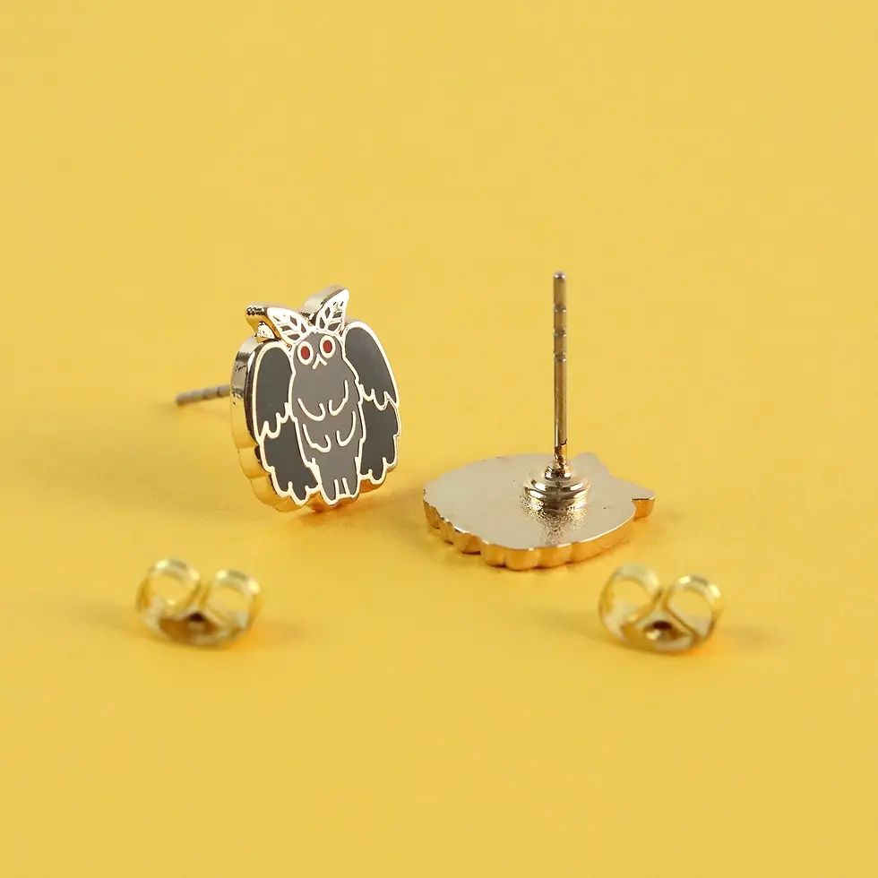 縮圖：Mothman Enamel Earrings - Insect Bug Cryptid - LuxCups Creative