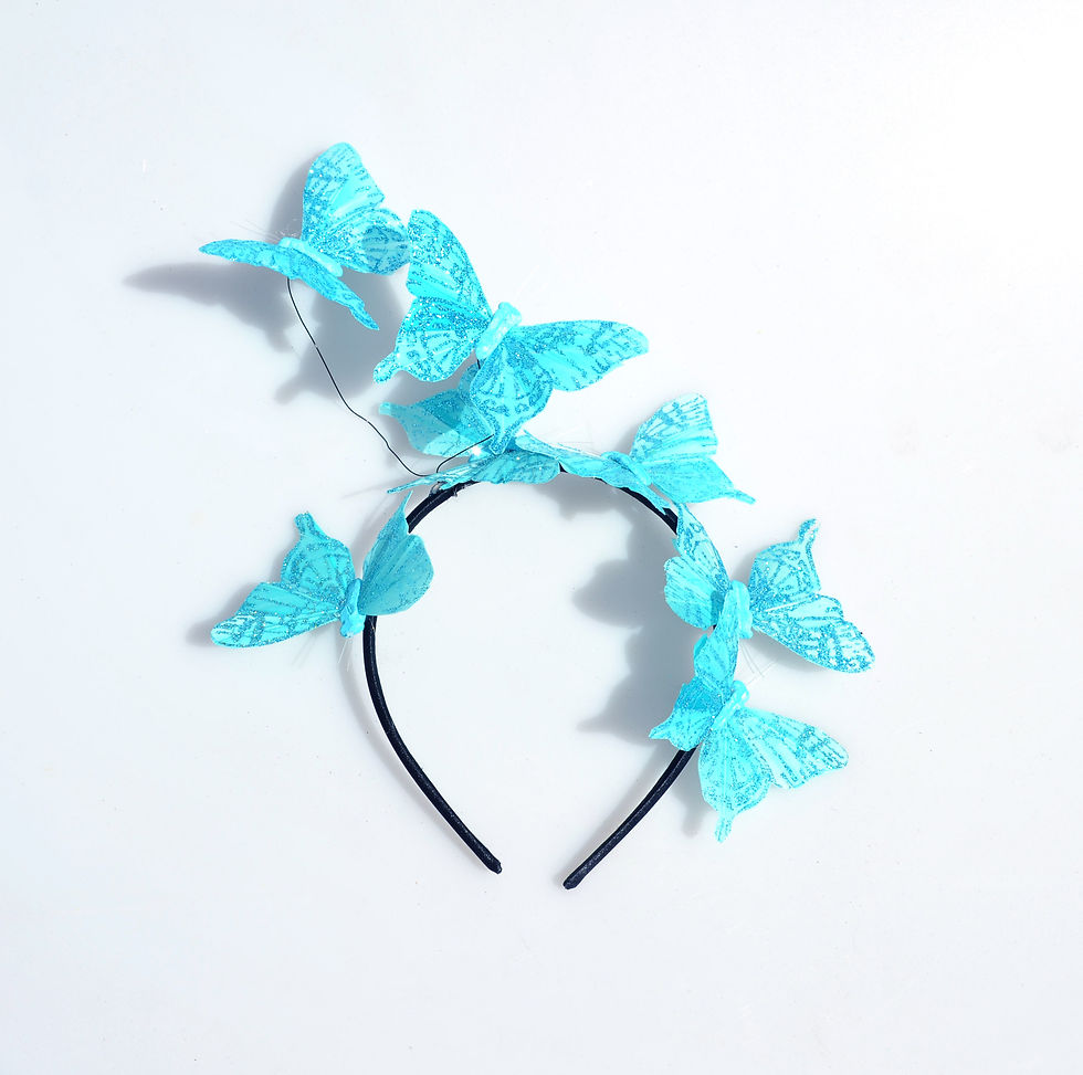 縮圖：Blue Feather Butterfly Fascinator Headband