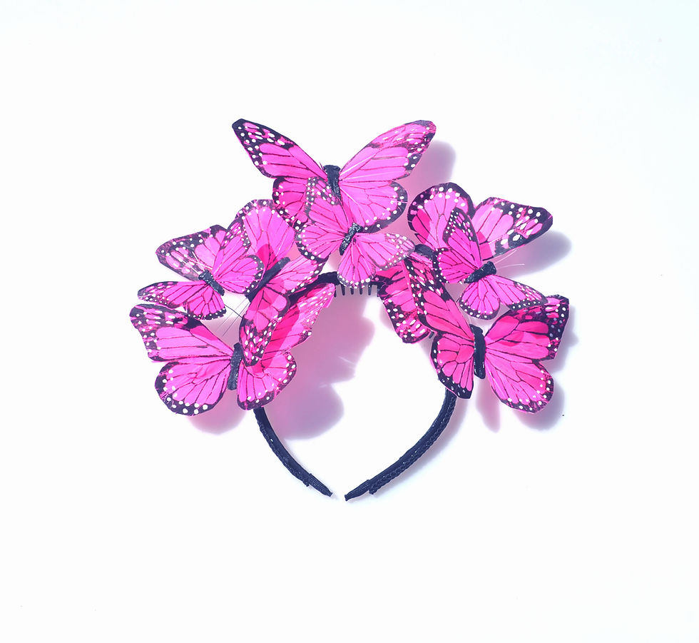 縮圖：Pink or Pale Pink & Gold Glitter Butterfly Fascinator Headband