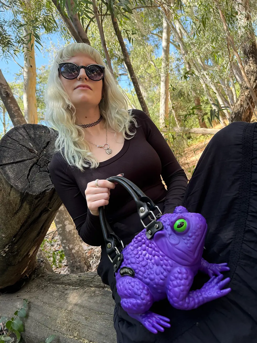 縮圖：Dark Purple Toad Bag - Glow Eyes Novelty Handbag Purse |  Windy Willow