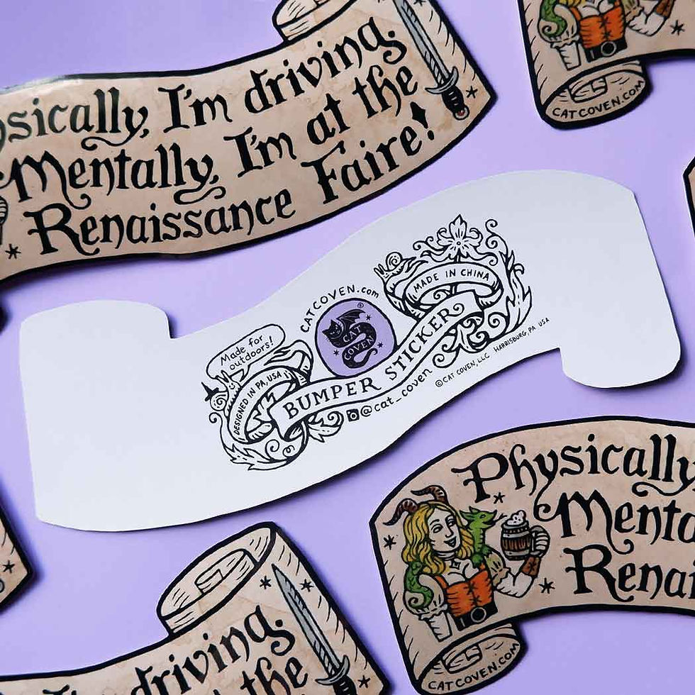 Thumbnail: Renaissance Faire - Bumper Sticker or Car Magnet- Cat Coven - Bar Wench & Dragon