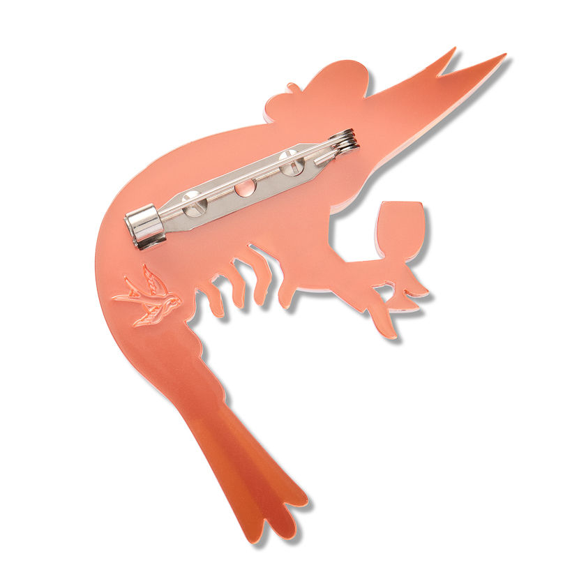 Thumbnail: Pascal the Parisian Prawn Brooch - Erstwilder French Shrimp w/ Wine Glass