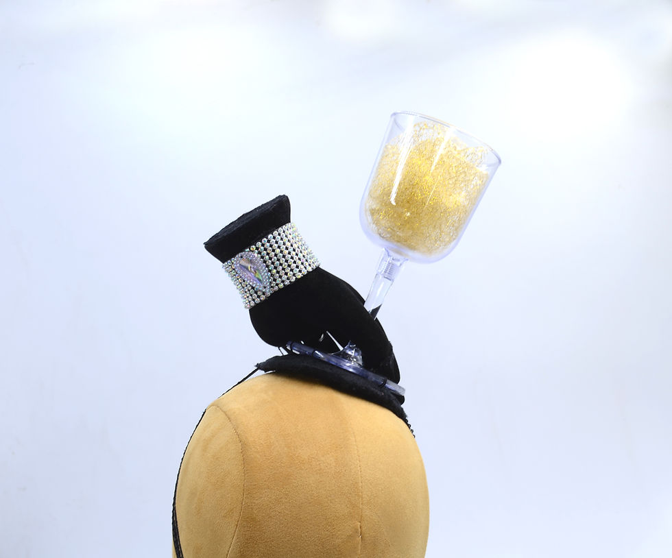 Thumbnail: Black Hand Holding Drink Fascinator Hat | Surreal Cocktail Hat | Champagne, Wine