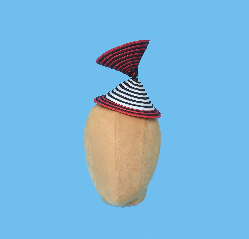Thumbnail: Black, White, & Red Surreal Bauhaus Scuplture Fascinator Hat