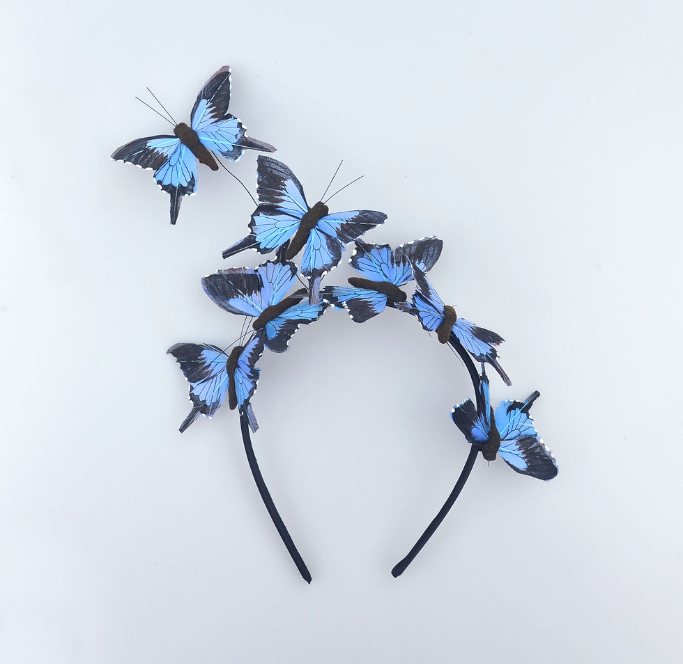 縮圖：Blue Feather Butterfly Fascinator Headband