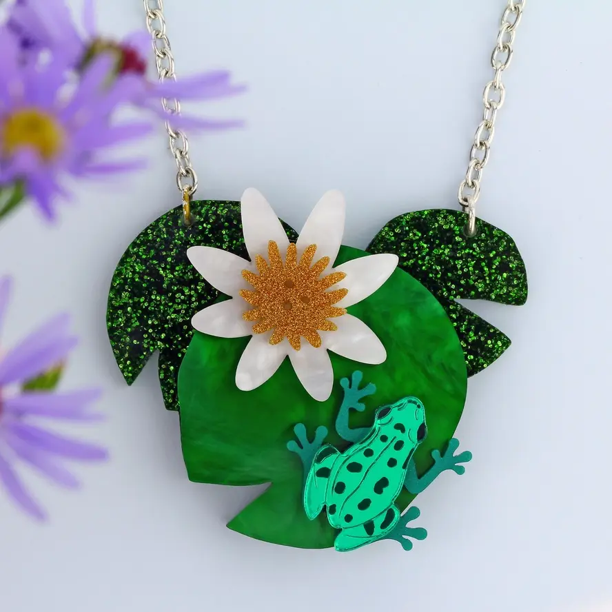 縮圖：Waterlily Small Necklace by Little Moose | Frog on Lily Pad