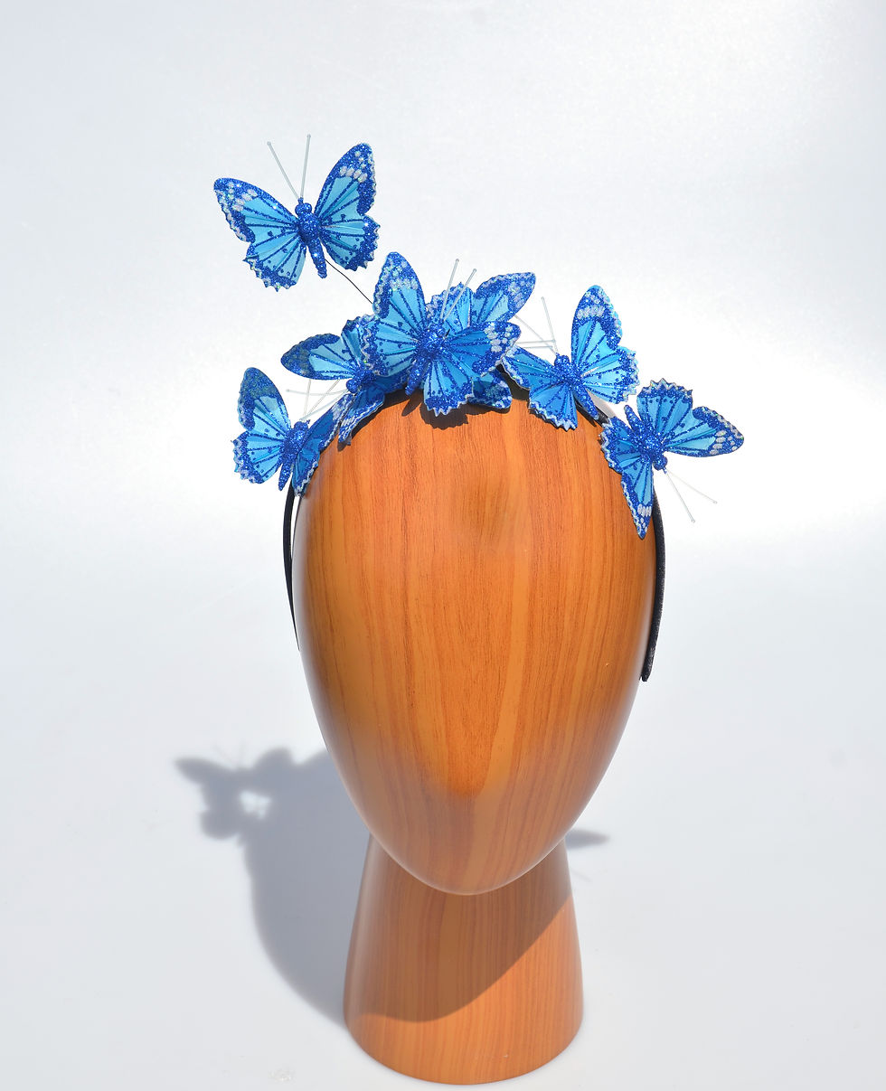 縮圖：Blue Feather Butterfly Fascinator Headband