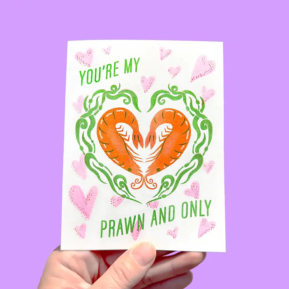 Thumbnail: YOU'RE MY PRAWN AND ONLY - Riso Greeting Card - Shrimp Valentines