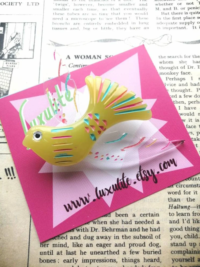 Thumbnail: White or Yellow Bird Vintage Inspired Brooch by Luxulite