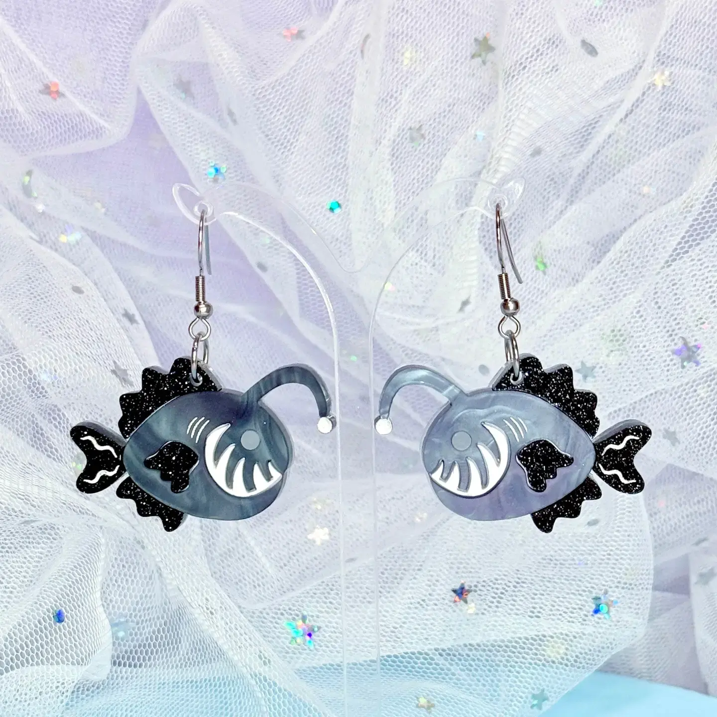 Anglerfish, Sea Devil Acrylic Earrings - Smiley Moon Studio - Ocean