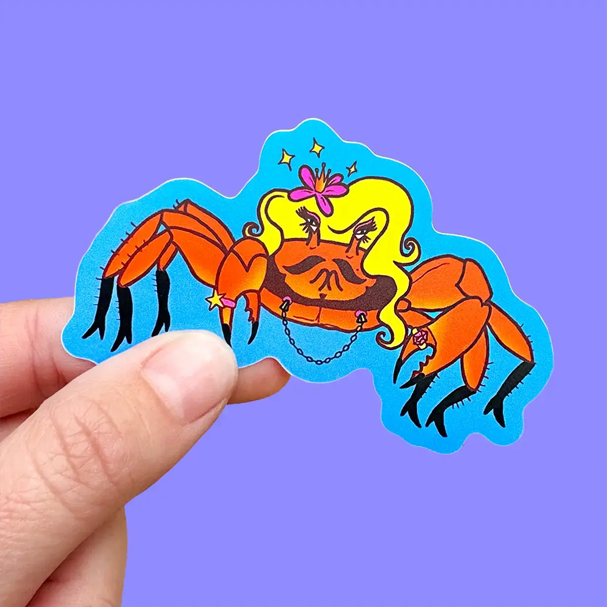 Fab Crab Vinyl Sticker - Tamiko Sidore Studio - Bearded Queen - LGBT+ PRIDE