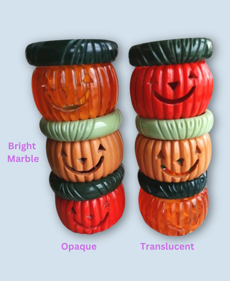 Thumbnail: Happy Pumpkin Bangle Set! Vintage-inspired  2 Part Jack O Lantern Bracelet Set