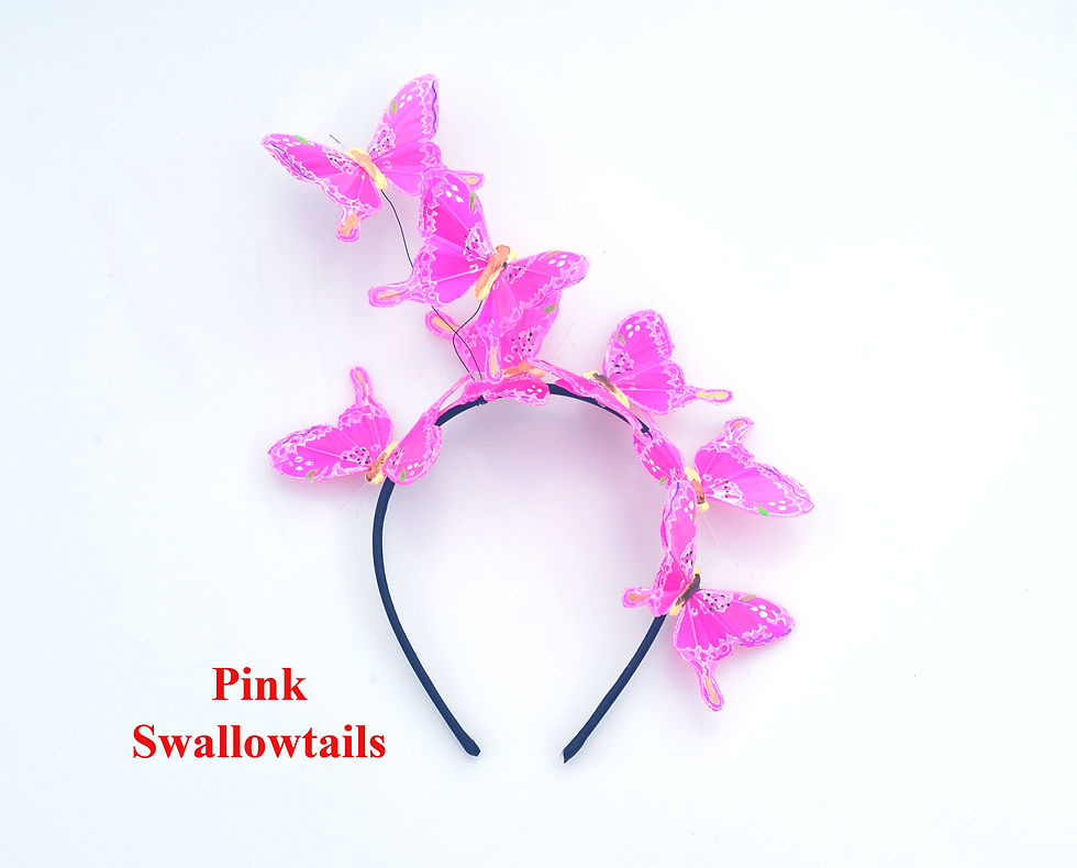 縮圖：Pink Feather Butterfly Fascinator Headband