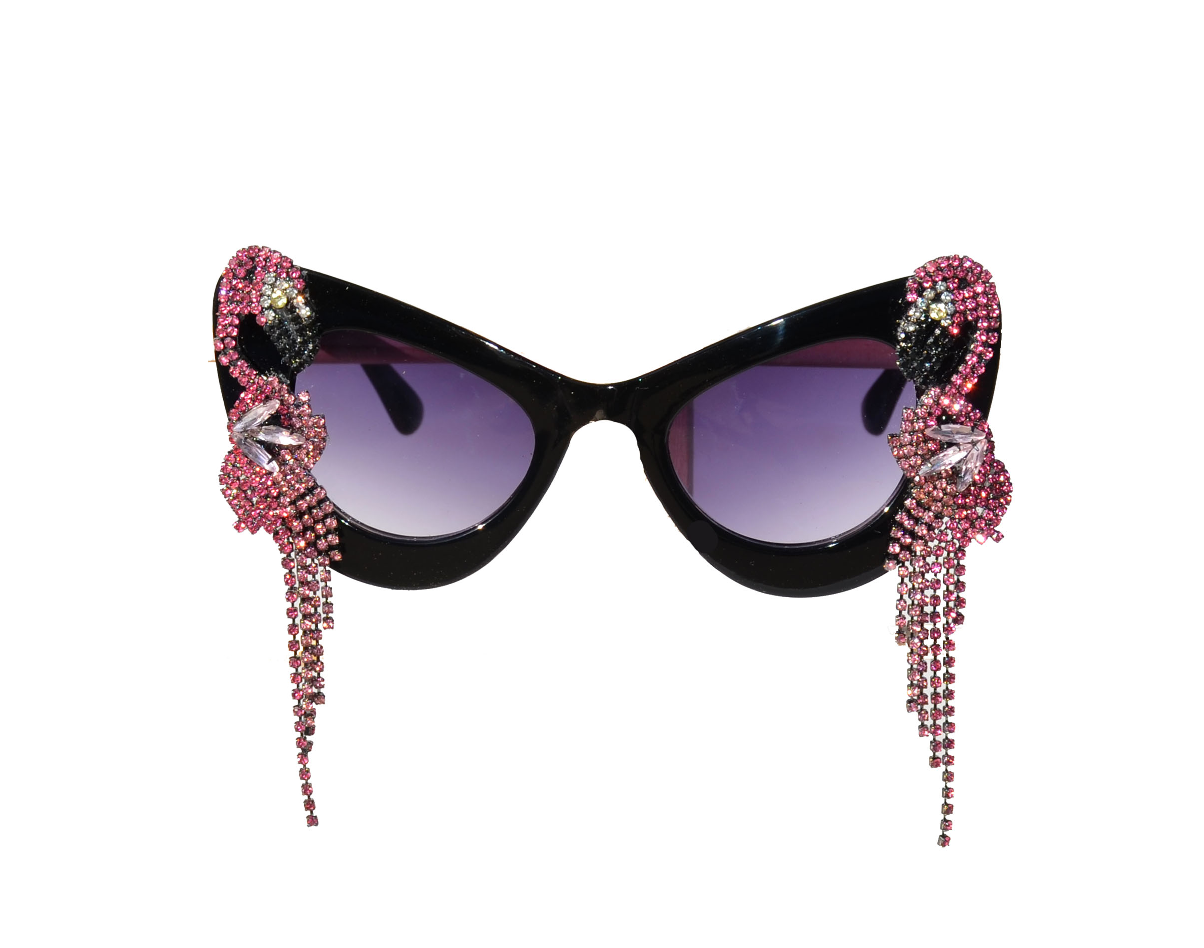 Black Rhinestone Flamingo Cat Eye Sunglasses