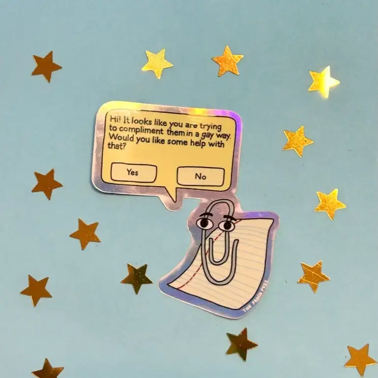 Thumbnail: Gay Clippy Holographic Sticker | Gifts for Lesbians,IT, Tech, Computer Help Desk