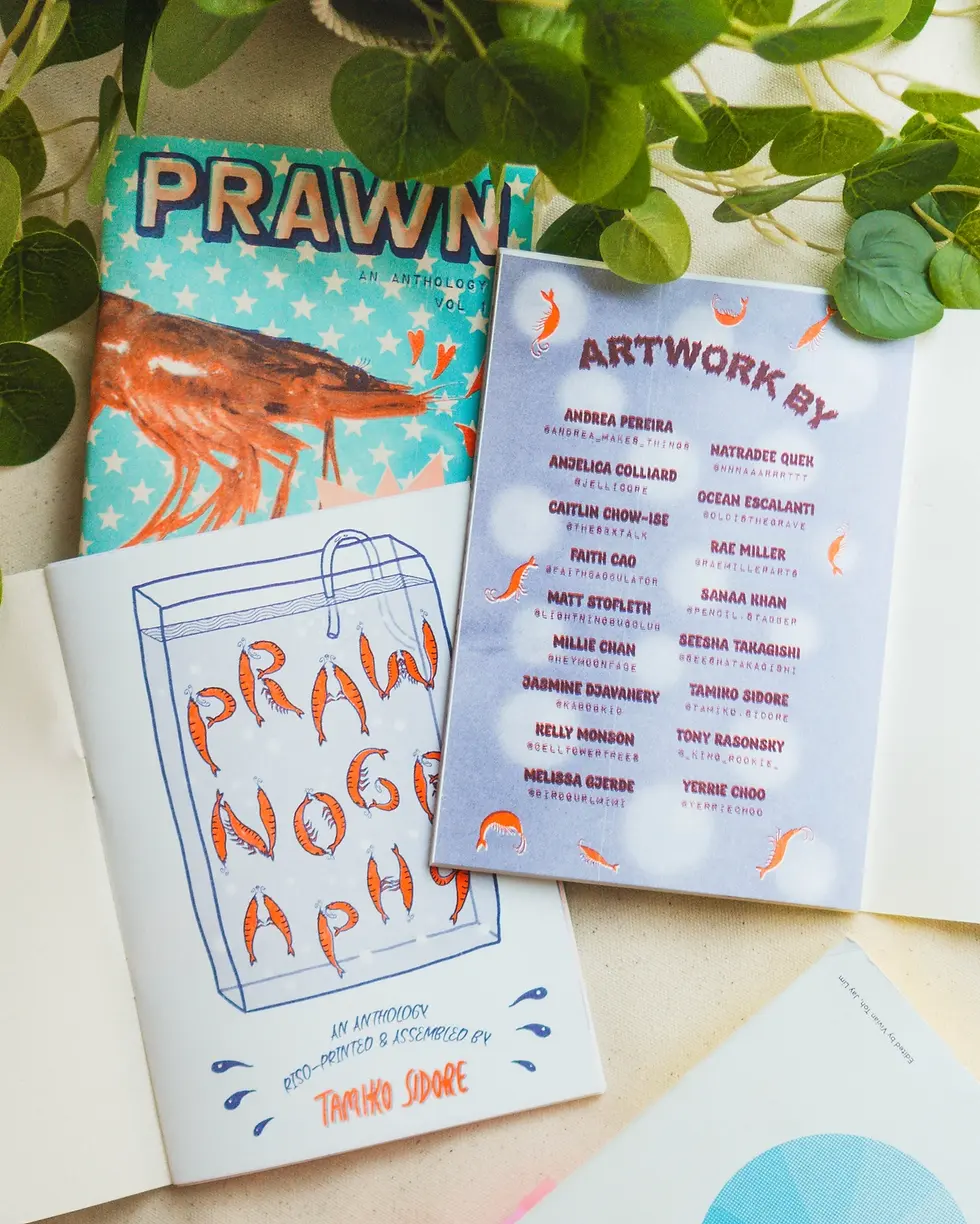Thumbnail: PRAWNOGRAPHY Risograph Zine - Tamiko Sidore Studio - Shrimp Art