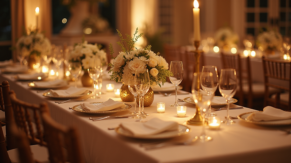 High angle view of a beautifully decorated wedding reception