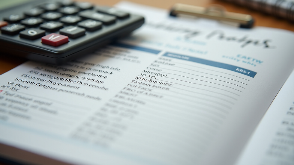 Close-up view of a wedding budget planner with notes and calculator
