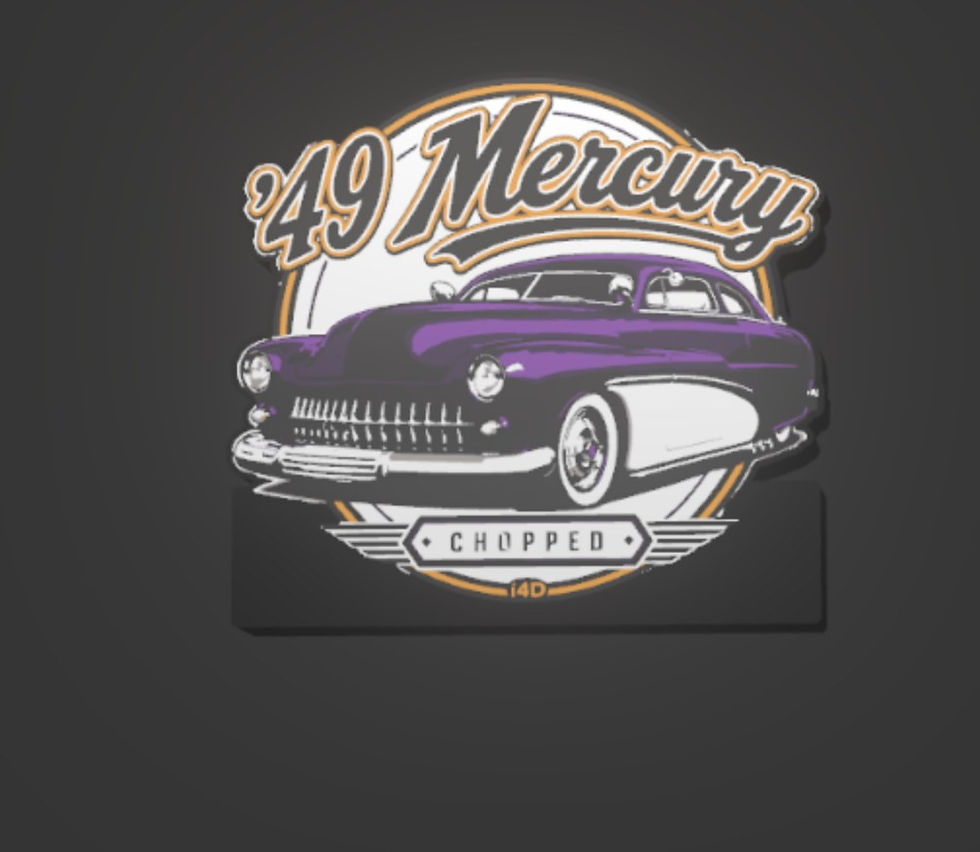 Chopped Mercury lead sled LED lightbox sign, 3D printed, lit