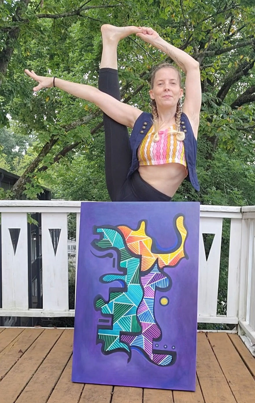 Natasha posting with art piece The Conductor