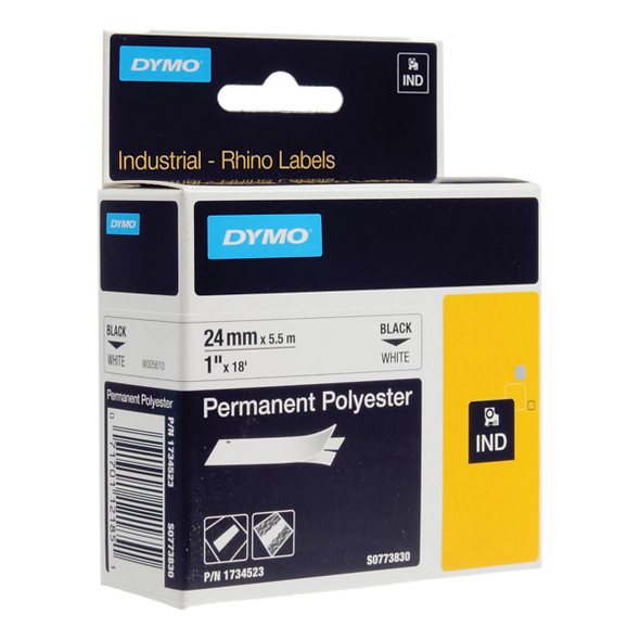 Rouleau D'étiquettes Nylon Dymo Rhino - 24mm X 3.5m, Noir Sur Blanc | Pour Câbles Et Surfaces Industrielles