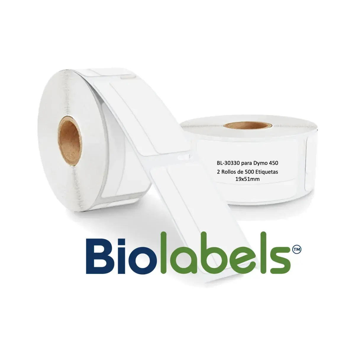 Paquete por 2 Rollos de 500 Etiquetas de 19x51mm para Dymo 450 30330 | BIOLABELS