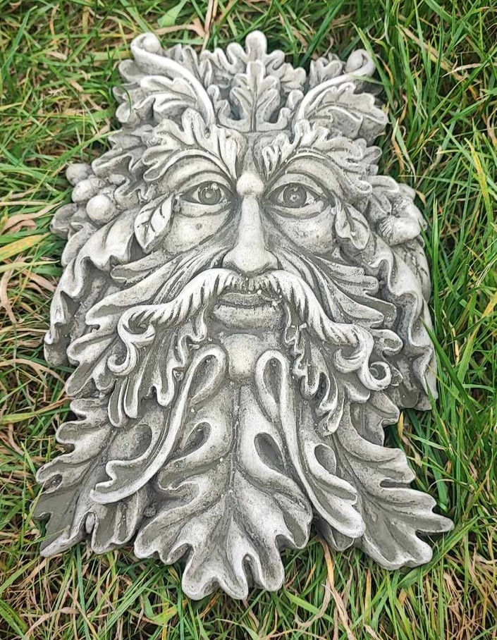 Green man face sculpture, stone garden ornaments plaque statues home decor.
