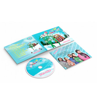 Kids album in cool aque color design with snow drops illustration on cover
