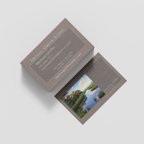 light and dark taupe tone on tone design. image of painting on back of card. 