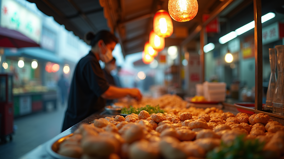 Eye-level view of a bustling food stall at Gwangjang Market
