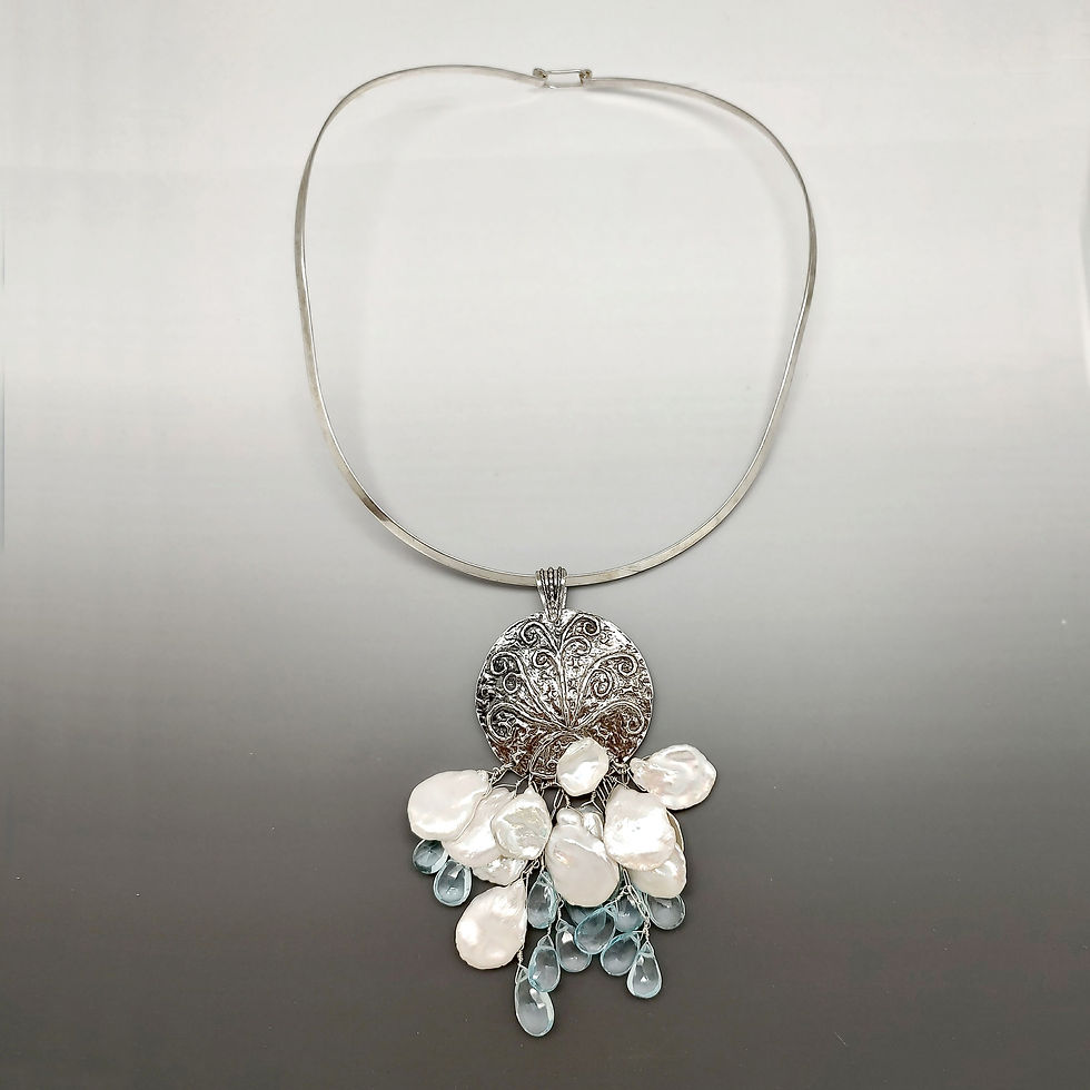 Thumbnail: Keshi Pearl and Blue Topaz Pendant