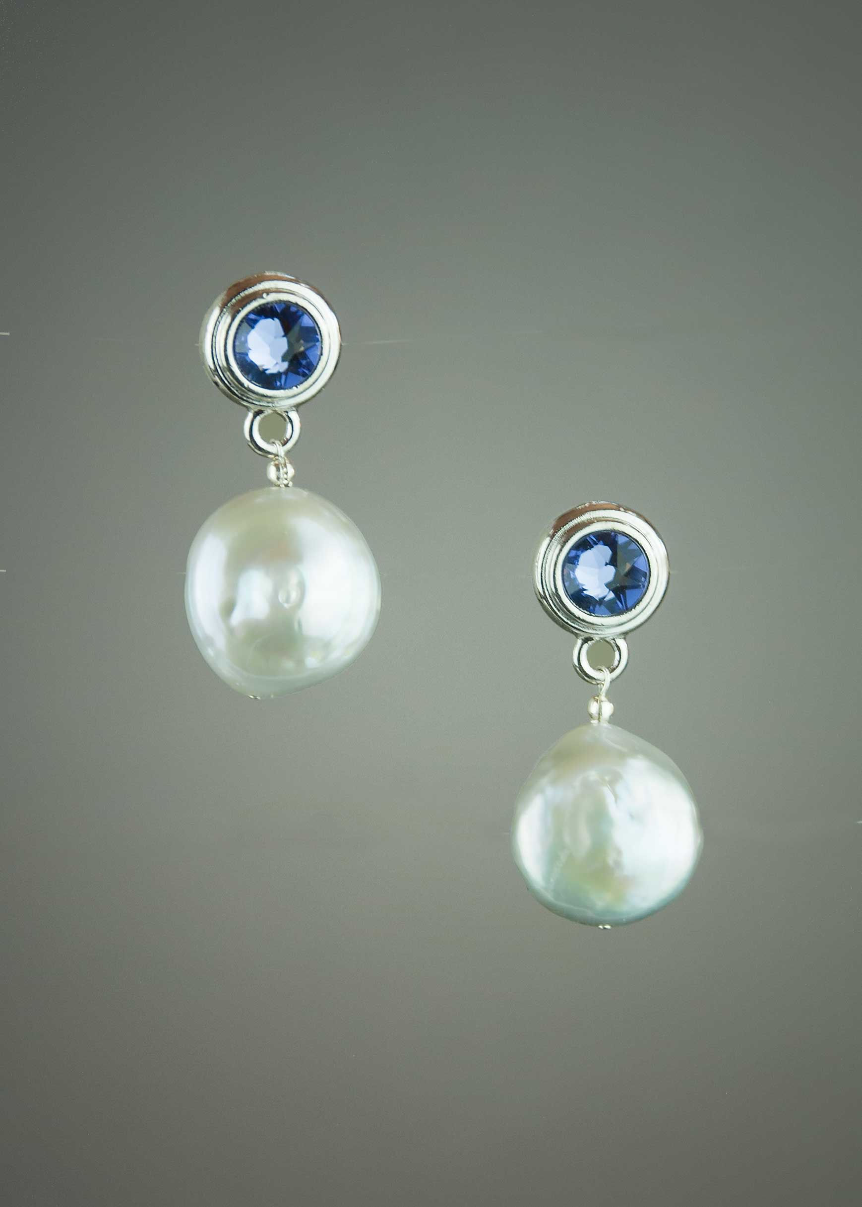 Coin Pearl and Swarovski Crystal Earrings