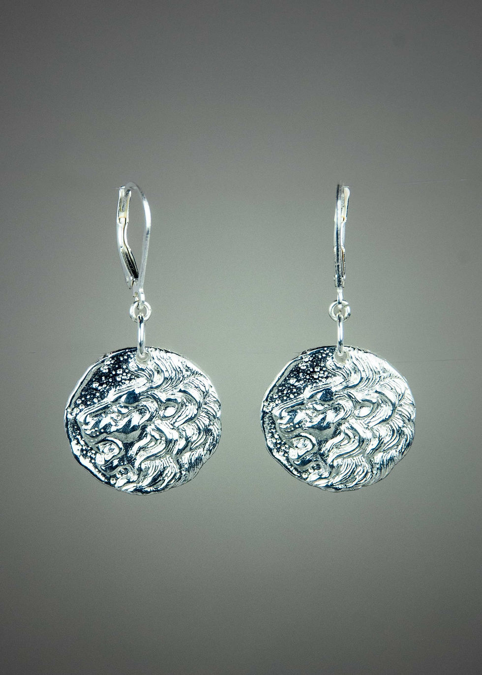 Thumbnail: White Bronze Lion Head Earrings