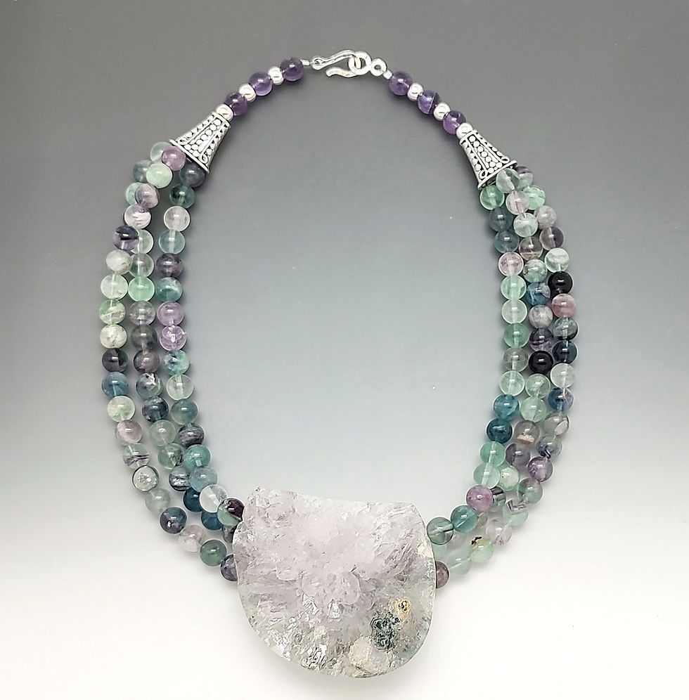 Thumbnail: Fluorite and Quartz Crystals Necklace