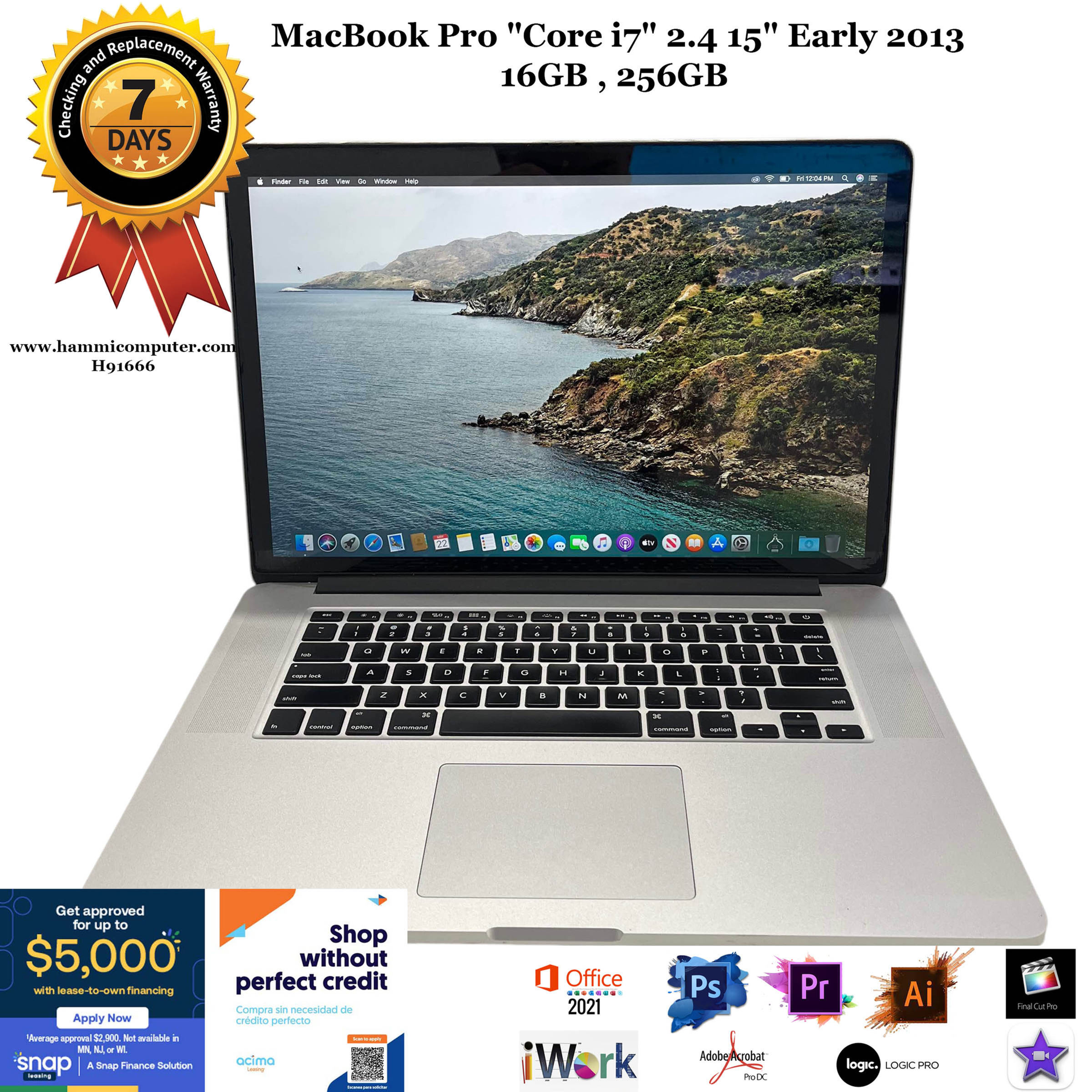 MacBook Pro "Core i7" 2.4 15" Early 2013, 16GB, 256GB "H91666"