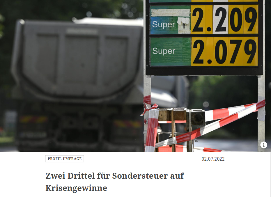 unique research peter hajek josef kalina umfrage Einstellung zu Abschöpfung der höheren Gewinne der Energieunternehmen Online Artikel