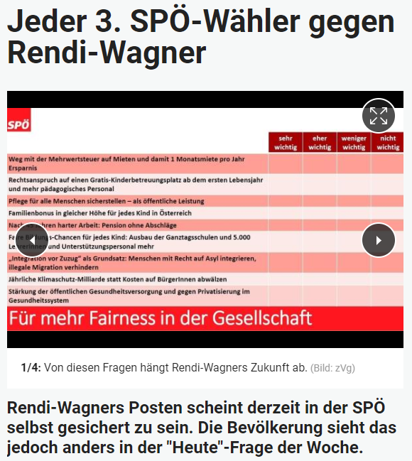 Unique research Umfrage HEUTE Frage der Woche josef kalina peter hajek rendi-wagner als parteichefin online artikel