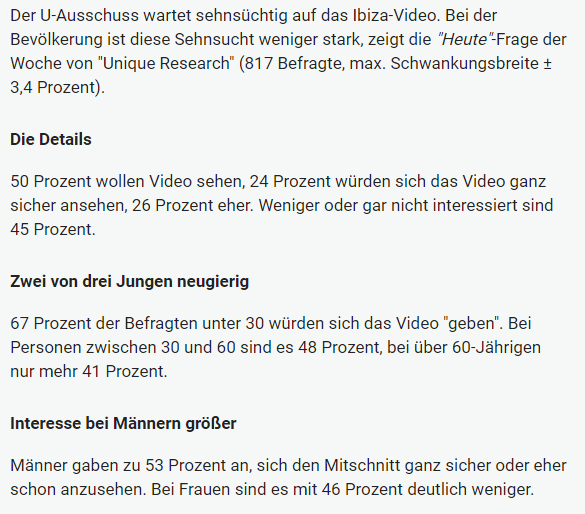 Unique research Umfrage HEUTE Frage der Woche Wuerden Sie sich das Ibiza-Video in voller Laenge ansehen? Online Artikel