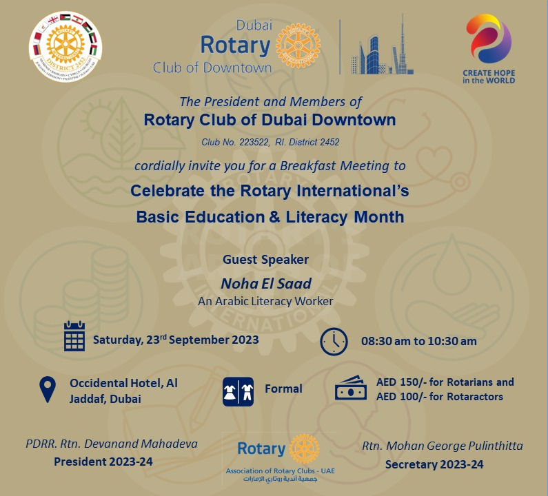 Rotary Club of Dubai Downtown - Fellowship Meeting 