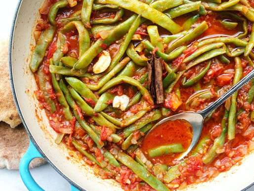 Braised Wide Green Beans in Olive oil