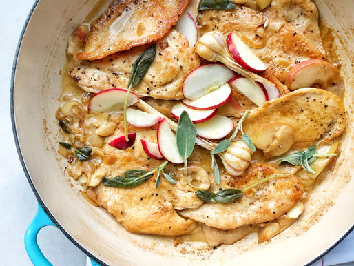 Turkey cutlets with fall apples and sage cream sauce