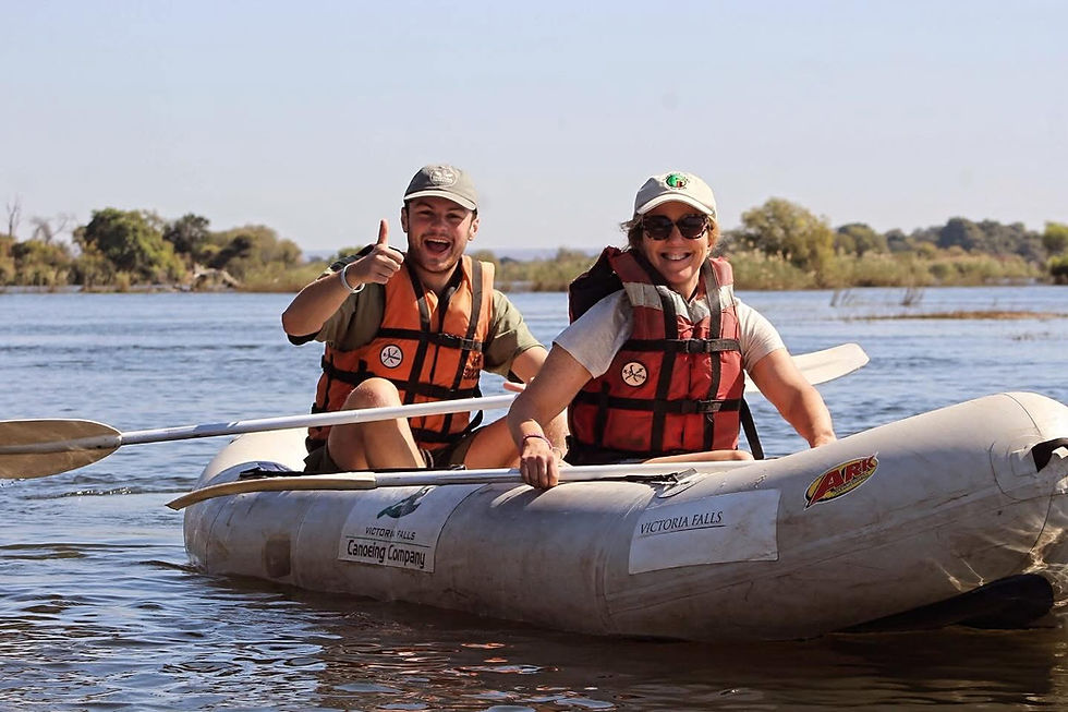 High angle view of white-water rafting on the Zambezi River