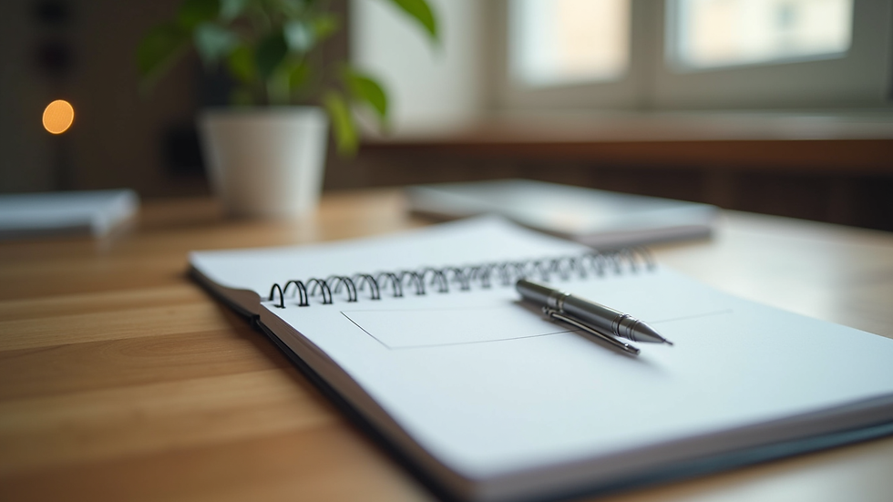 Close-up view of a therapist’s notebook and pen on a wooden table
