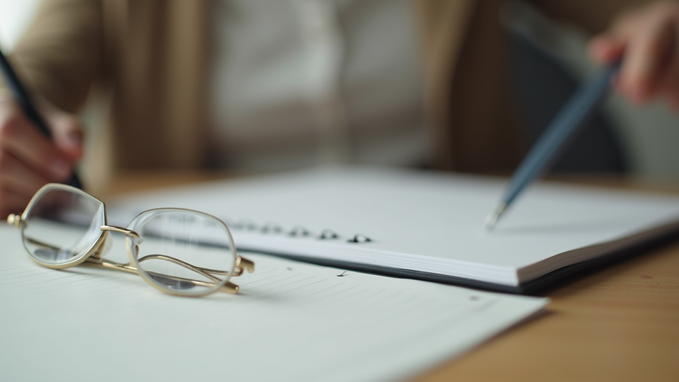 Close-up view of a notebook and pen on a table during a therapy session